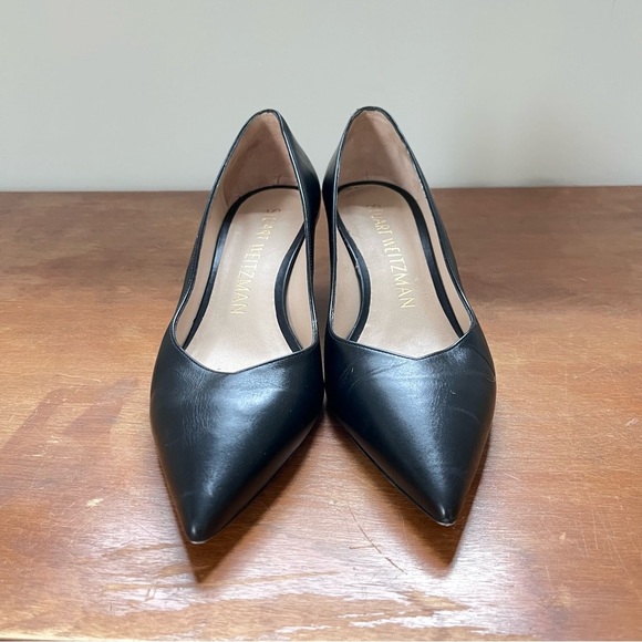 Stuart Wietzman Classic Black Leather Kitten Heel Pump Pointed Toe Anny 70 Sz 9 - Picture 3 of 13